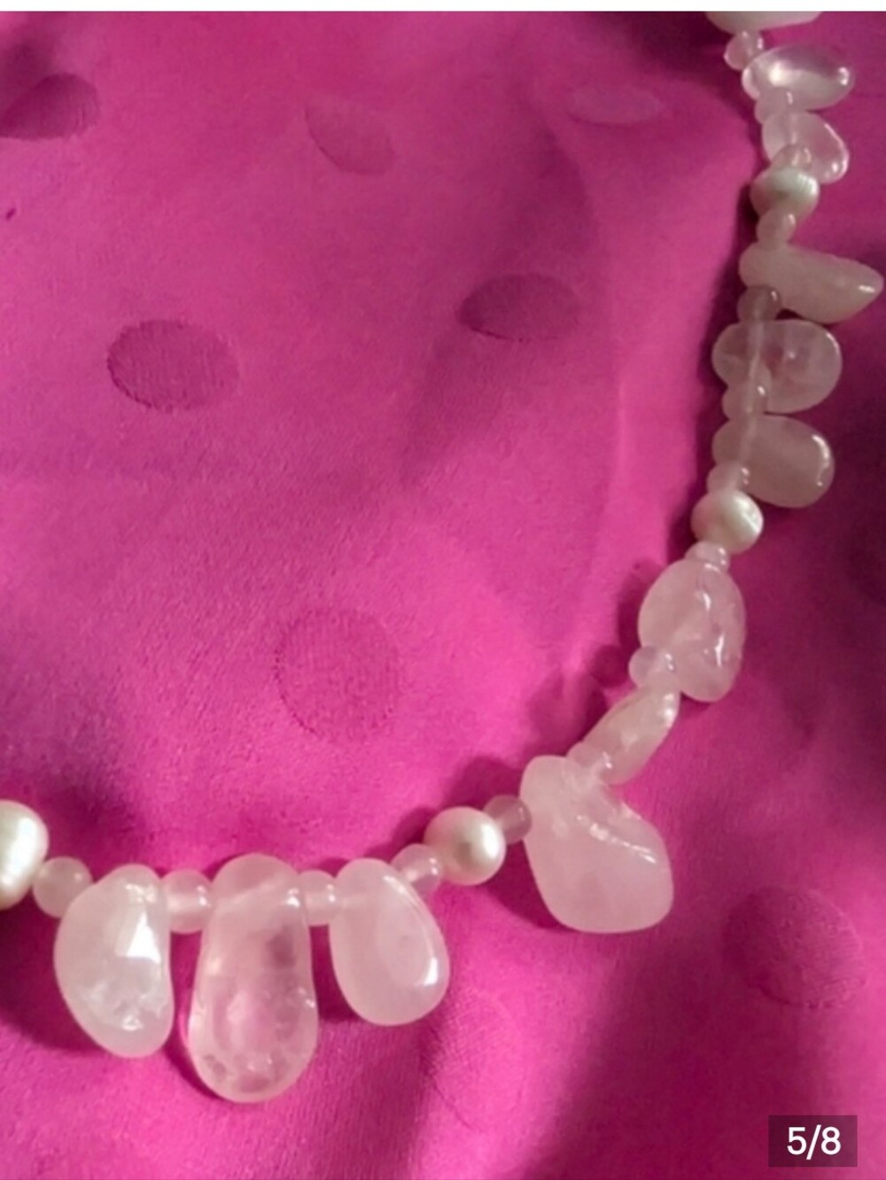 Light Pink Rose Quartz Pearl Necklace Gemstone 16-19 Inches Statement